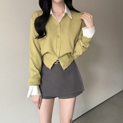 Vネック長袖カーディガン(9color) DEEP OLIVE