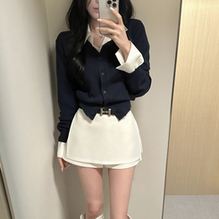 Vネック長袖カーディガン(9color) DEEP NAVY