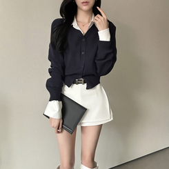 Vネック長袖カーディガン(9color) DEEP NAVY