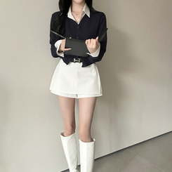 Vネック長袖カーディガン(9color) DEEP NAVY