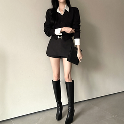 Vネック長袖カーディガン(9color) BLACK