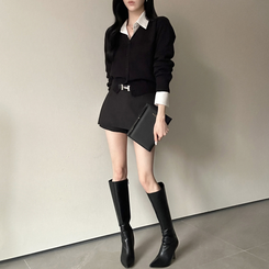 Vネック長袖カーディガン(9color) BLACK