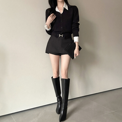 Vネック長袖カーディガン(9color) BLACK