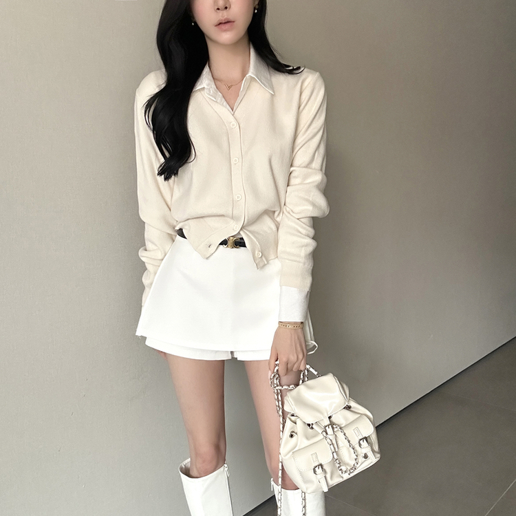 Vネック長袖カーディガン(9color) SNOW BEIGE