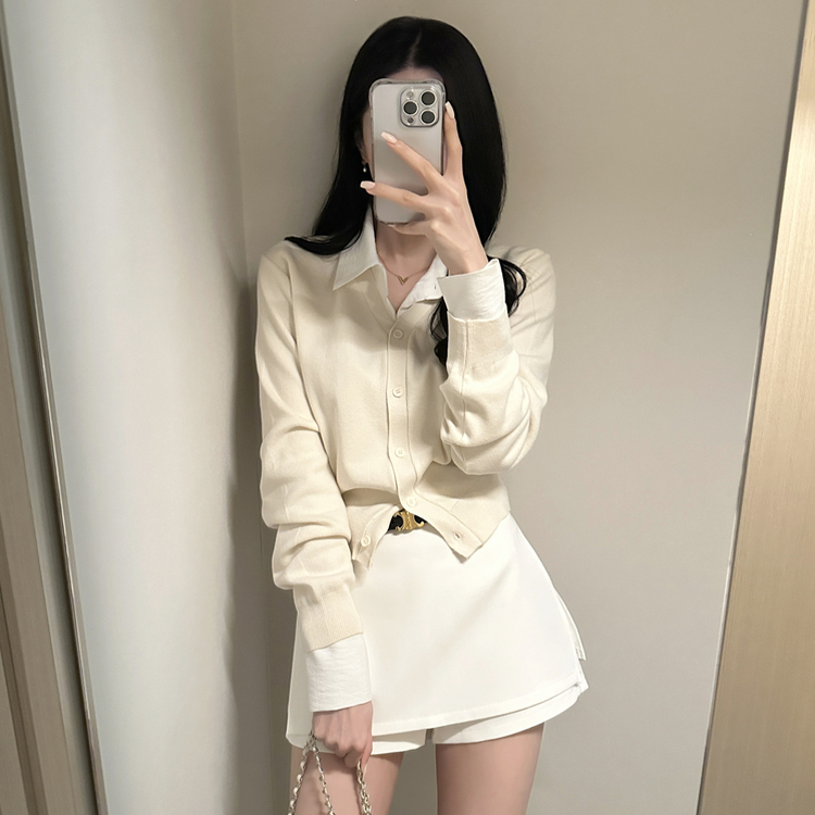 Vネック長袖カーディガン(9color) SNOW BEIGE