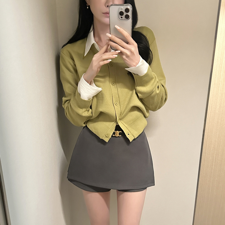 Vネック長袖カーディガン(9color) DEEP OLIVE