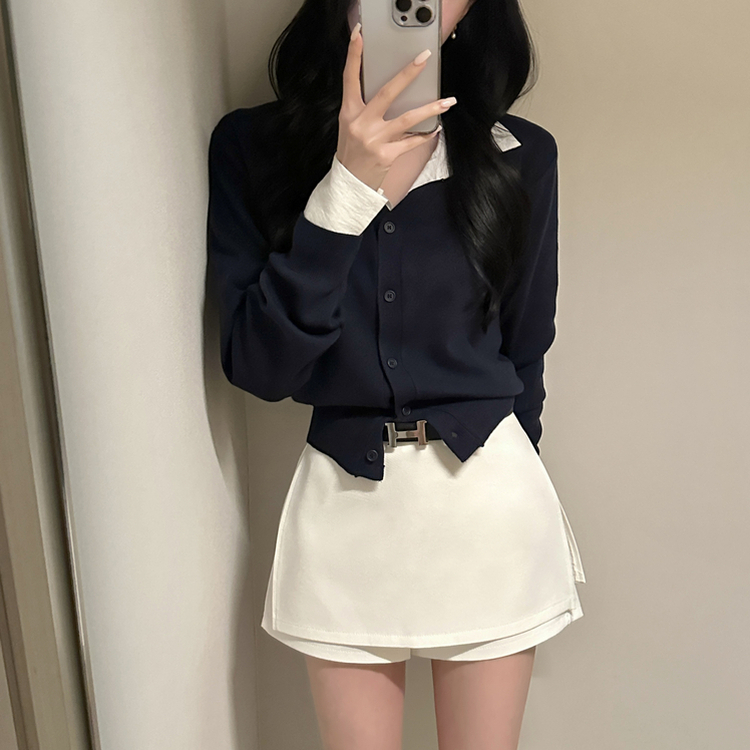 Vネック長袖カーディガン(9color) DEEP NAVY