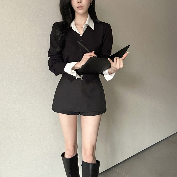 Vネック長袖カーディガン(9color) BLACK