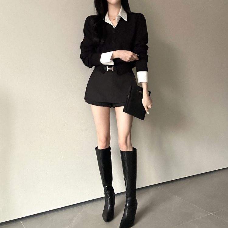 Vネック長袖カーディガン(9color) BLACK