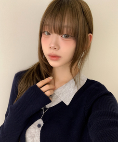 一体型ボタン長袖リブニットカーディガン NAVY