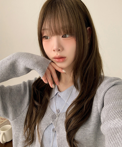 一体型ボタン長袖リブニットカーディガン SKY BLUE