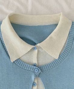 一体型ボタン長袖リブニットカーディガン