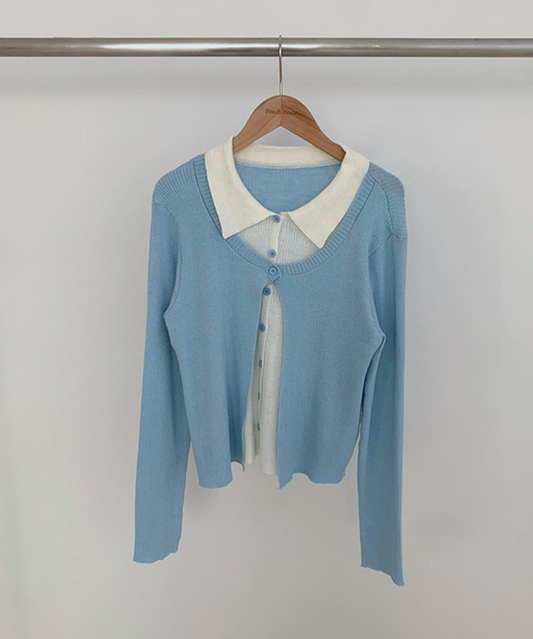 一体型ボタン長袖リブニットカーディガン