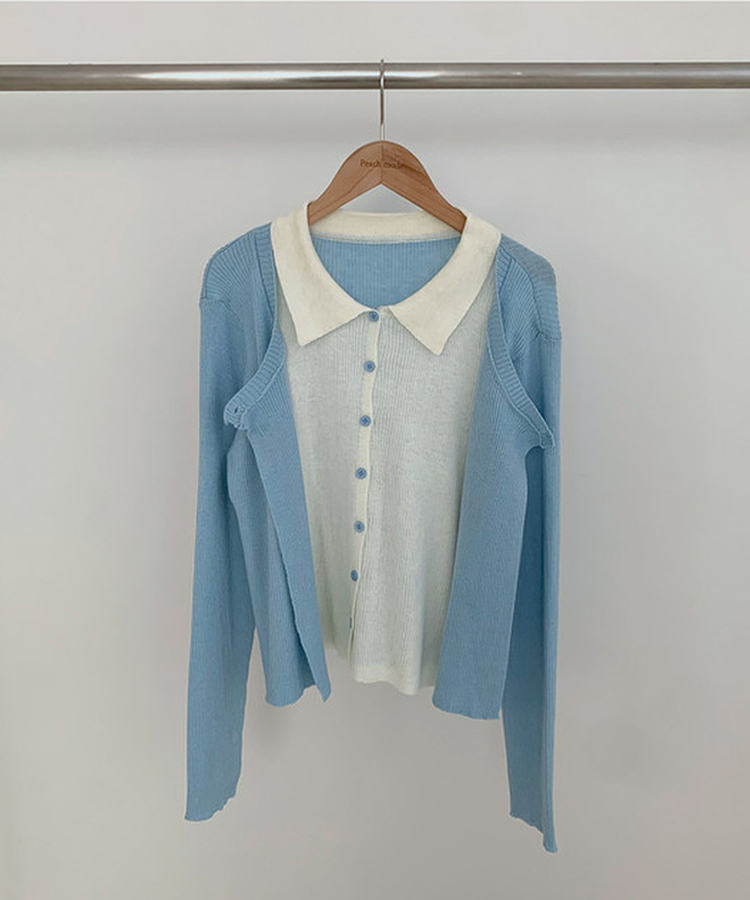 一体型ボタン長袖リブニットカーディガン