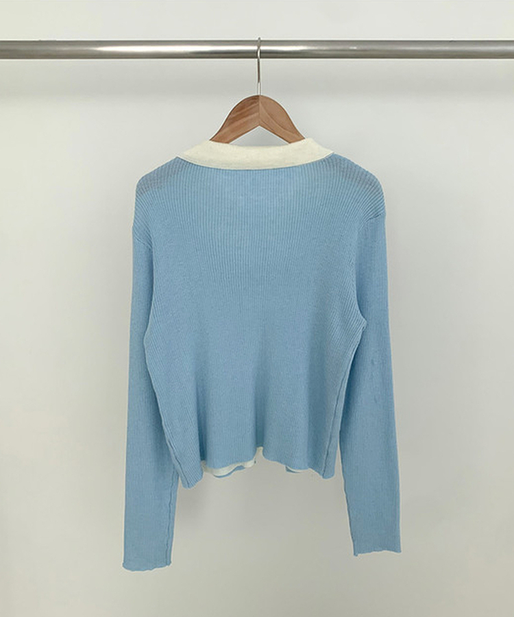 一体型ボタン長袖リブニットカーディガン