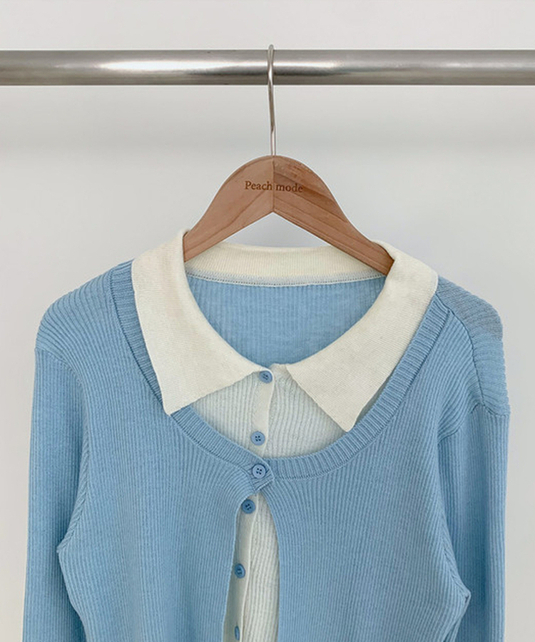 一体型ボタン長袖リブニットカーディガン