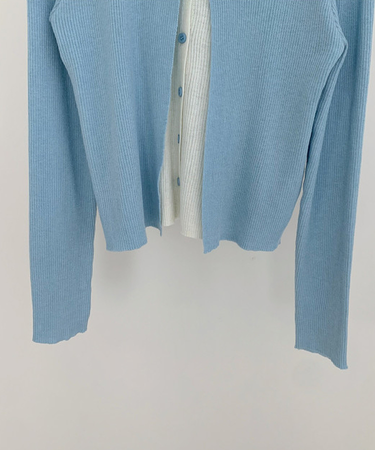 一体型ボタン長袖リブニットカーディガン