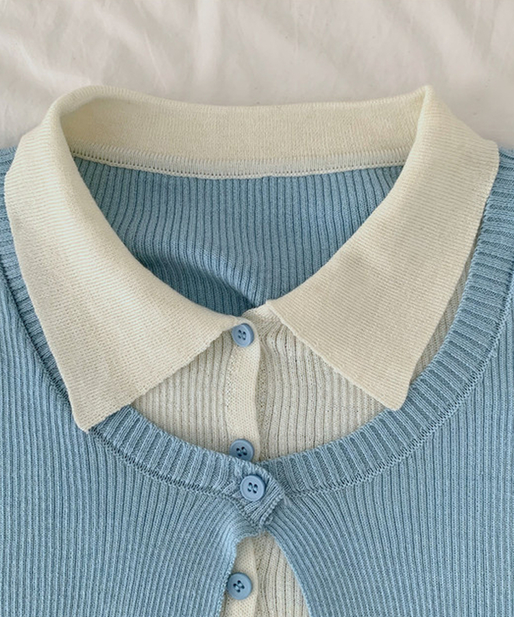 一体型ボタン長袖リブニットカーディガン