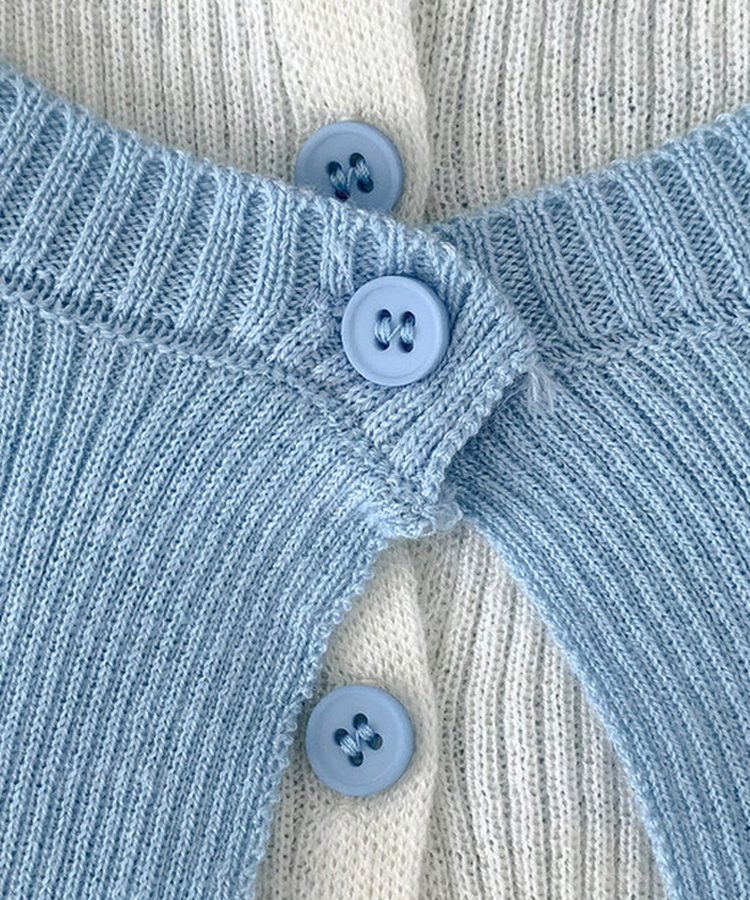 一体型ボタン長袖リブニットカーディガン