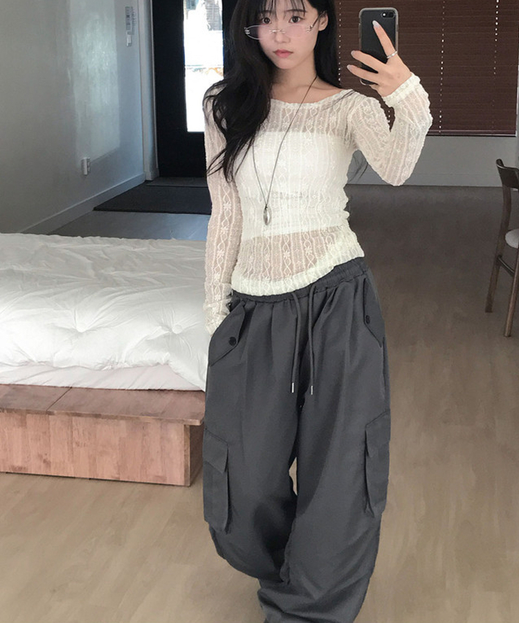 가 다임 패러슈트 핀턱 카고 포켓 와이드 밴딩 팬츠 봄신상 봄팬츠 데일리 차콜