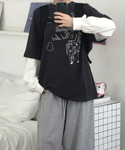 レイヤードレタリングTシャツ CHARCOAL