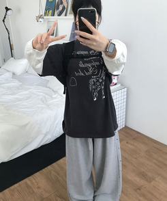 レイヤードレタリングTシャツ CHARCOAL