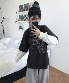 レイヤードレタリングTシャツ CHARCOAL