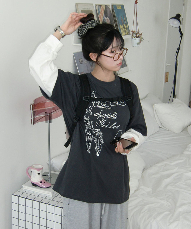 レイヤードレタリングTシャツ CHARCOAL