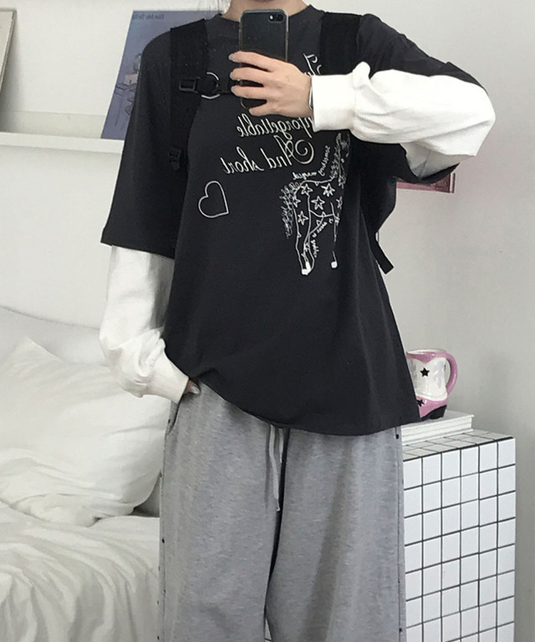 レイヤードレタリングTシャツ CHARCOAL