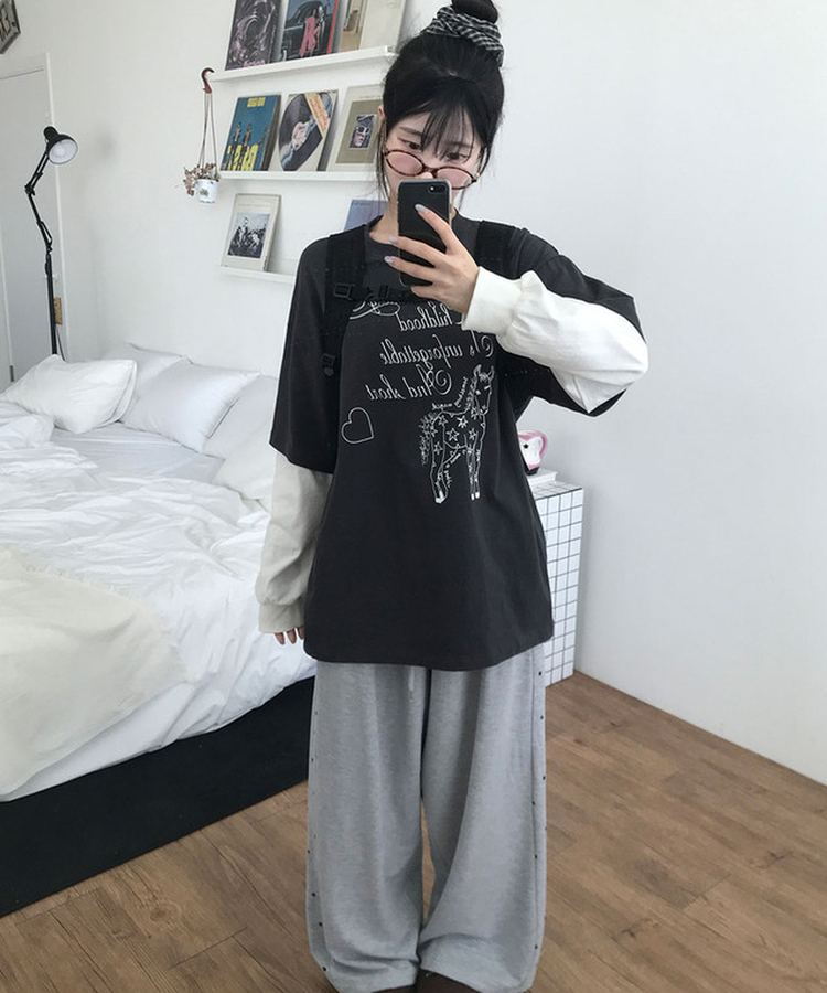 レイヤードレタリングTシャツ CHARCOAL