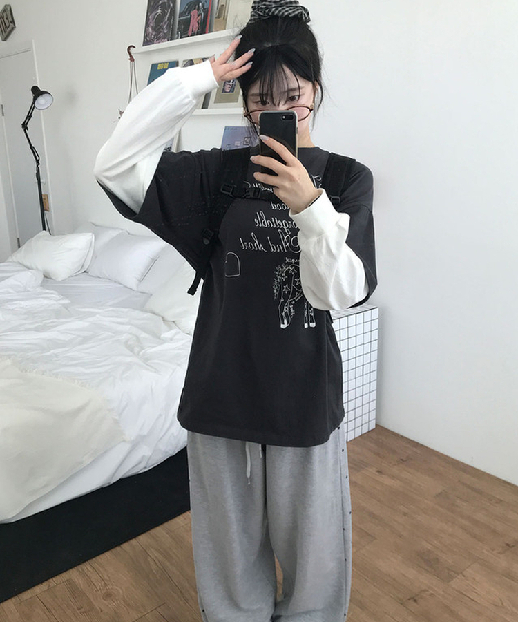 レイヤードレタリングTシャツ CHARCOAL