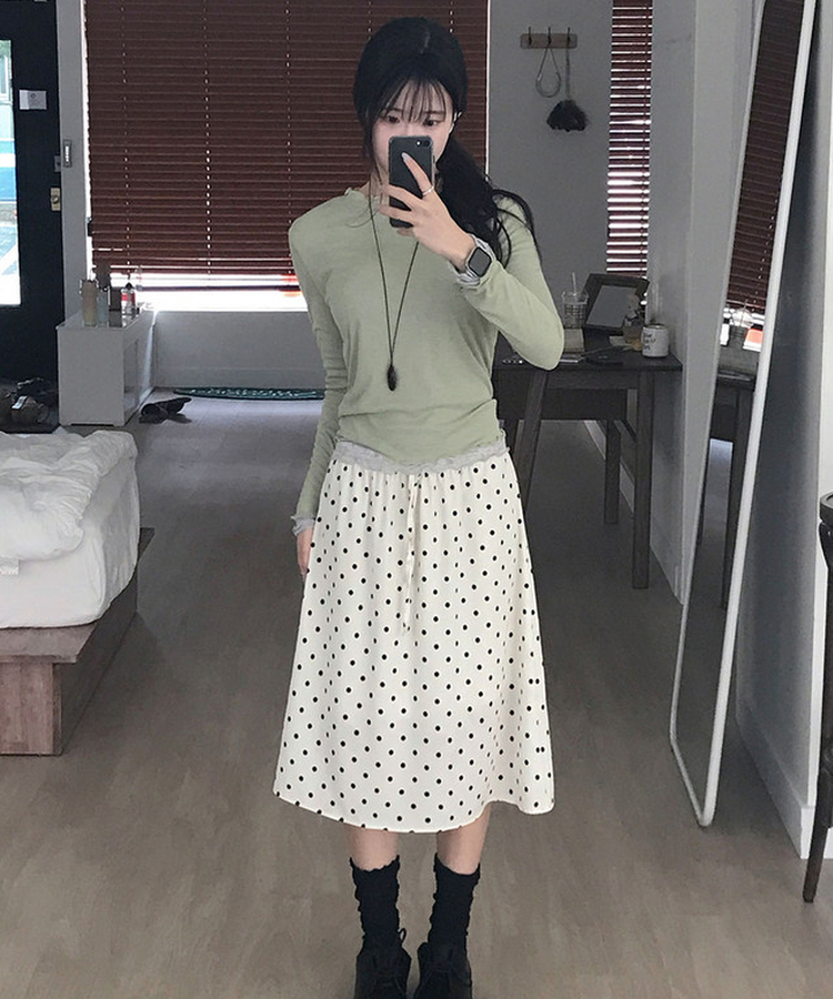 ドットバンディングフリルミディスカート IVORY