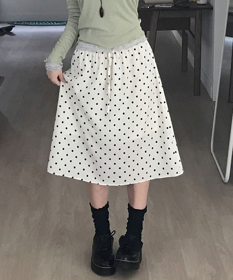 ドットバンディングフリルミディスカート IVORY