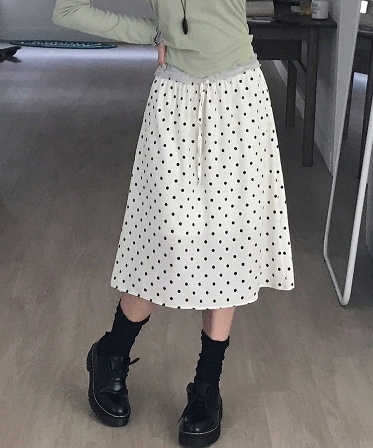 ドットバンディングフリルミディスカート IVORY