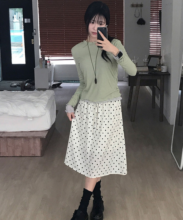 ドットバンディングフリルミディスカート IVORY