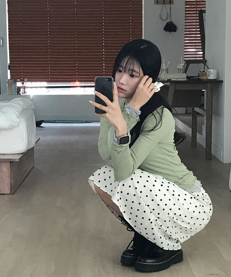 ドットバンディングフリルミディスカート IVORY