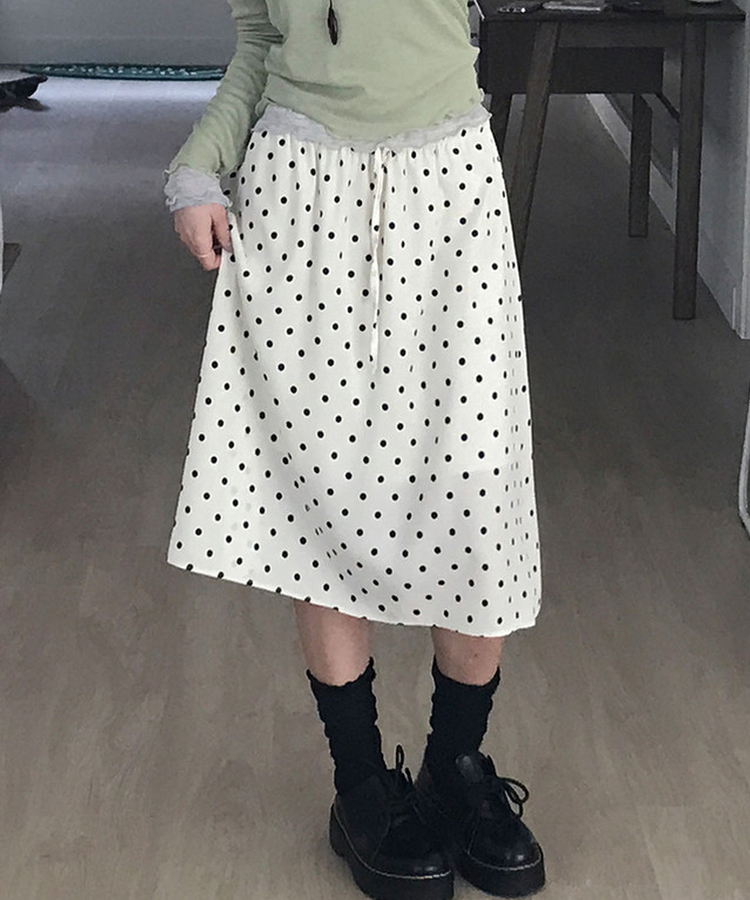ドットバンディングフリルミディスカート IVORY