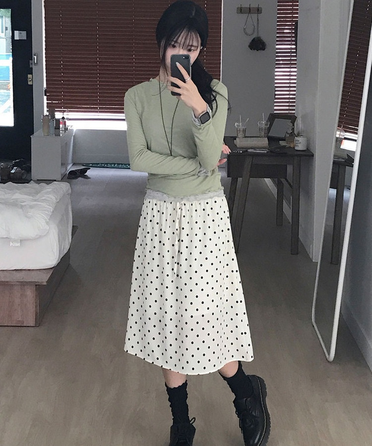 ドットバンディングフリルミディスカート IVORY