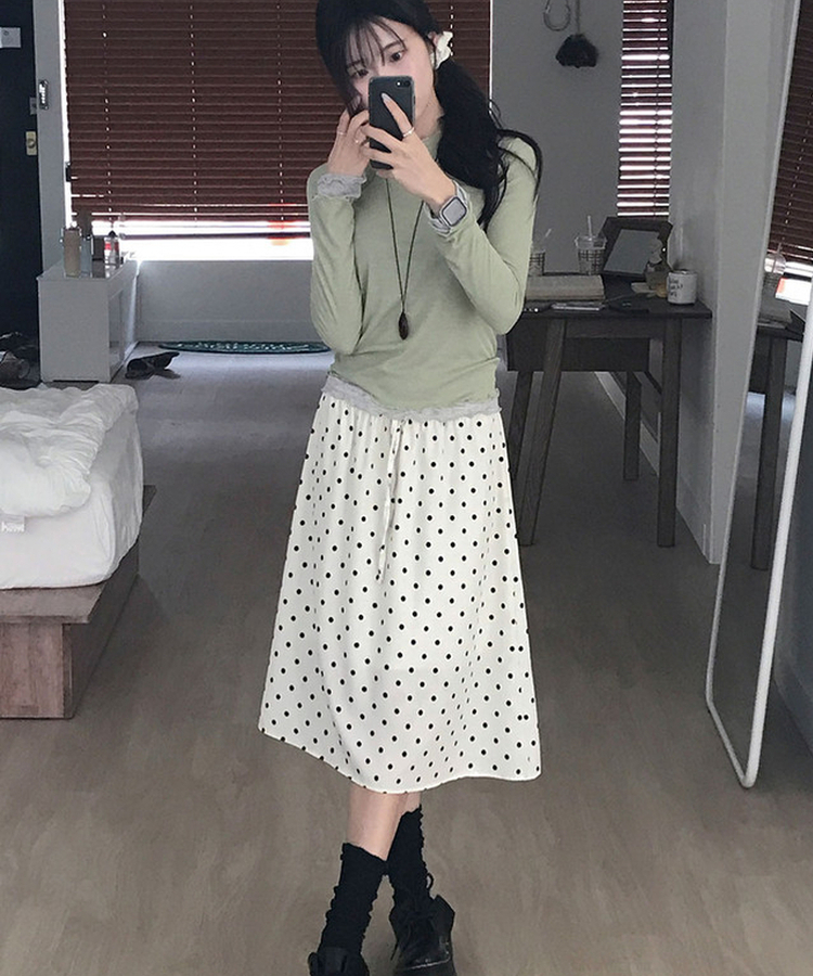 ドットバンディングフリルミディスカート IVORY