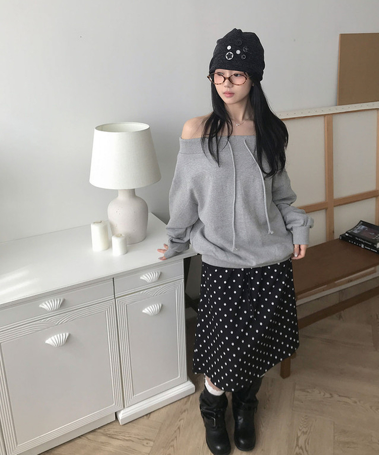 ドットバンディングフリルミディスカート BLACK