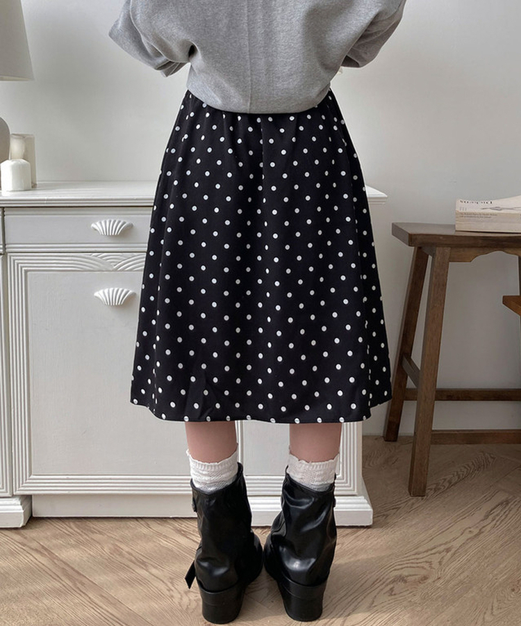 ドットバンディングフリルミディスカート BLACK