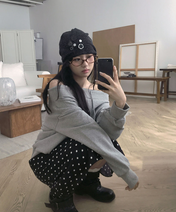 ドットバンディングフリルミディスカート BLACK