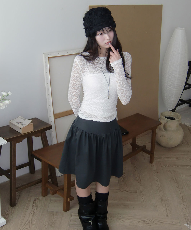 지아 버튼 허리조절 플레어 미디 스커트 봄신상 봄스커트 봄치마 데이트룩 벚꽃 먹색