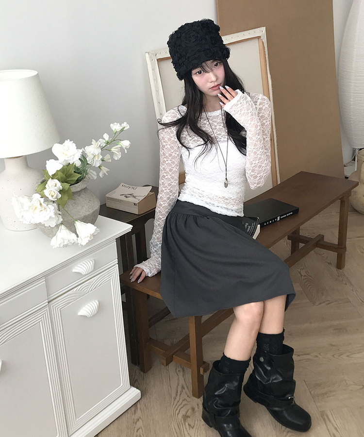 지아 버튼 허리조절 플레어 미디 스커트 봄신상 봄스커트 봄치마 데이트룩 벚꽃 먹색