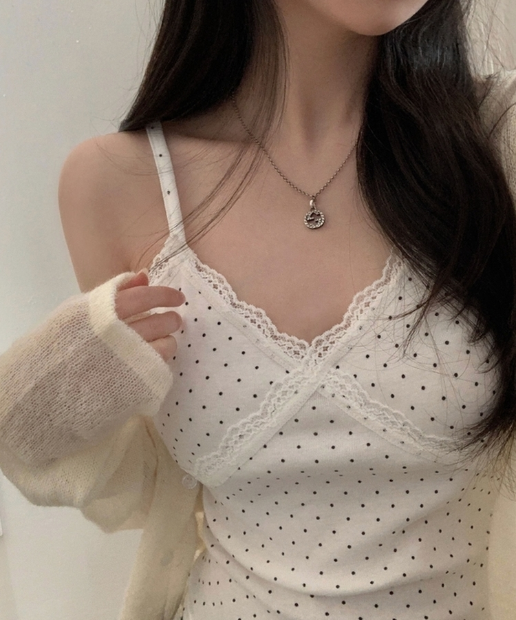 레이스 슬리브리스 끈나시 3color 아이보리