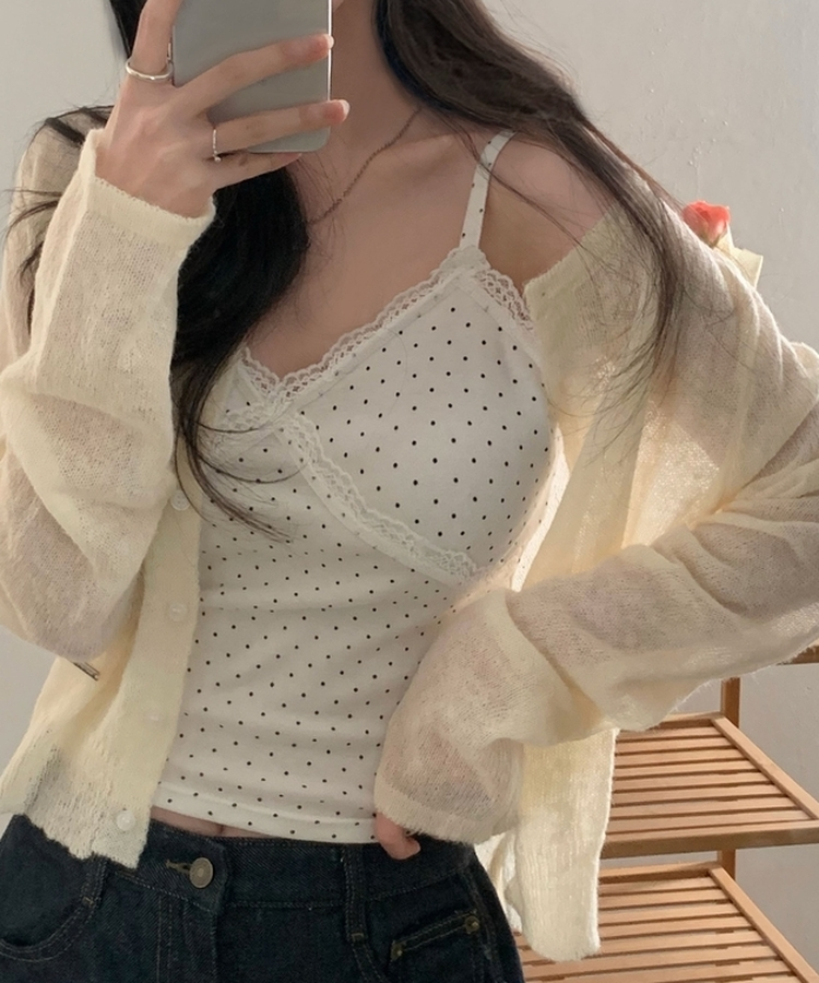 레이스 슬리브리스 끈나시 3color 아이보리