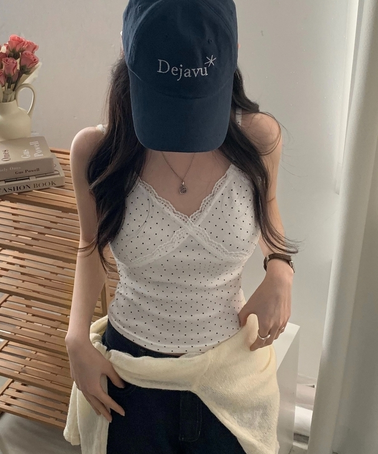 레이스 슬리브리스 끈나시 3color 아이보리