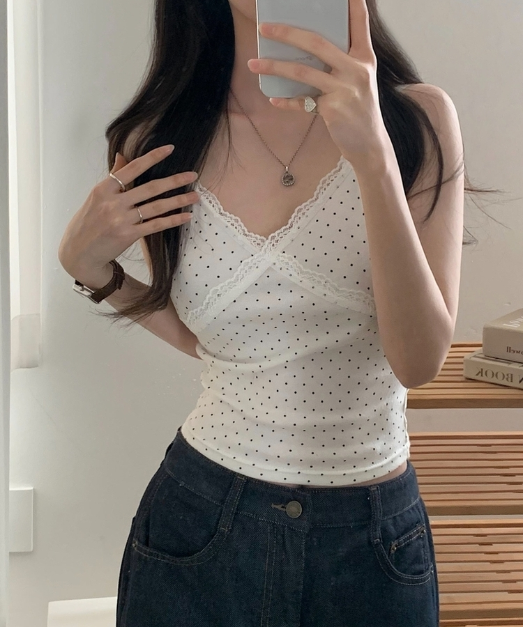 레이스 슬리브리스 끈나시 3color 아이보리