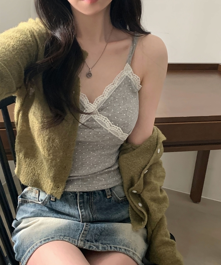 레이스 슬리브리스 끈나시 3color 그레이