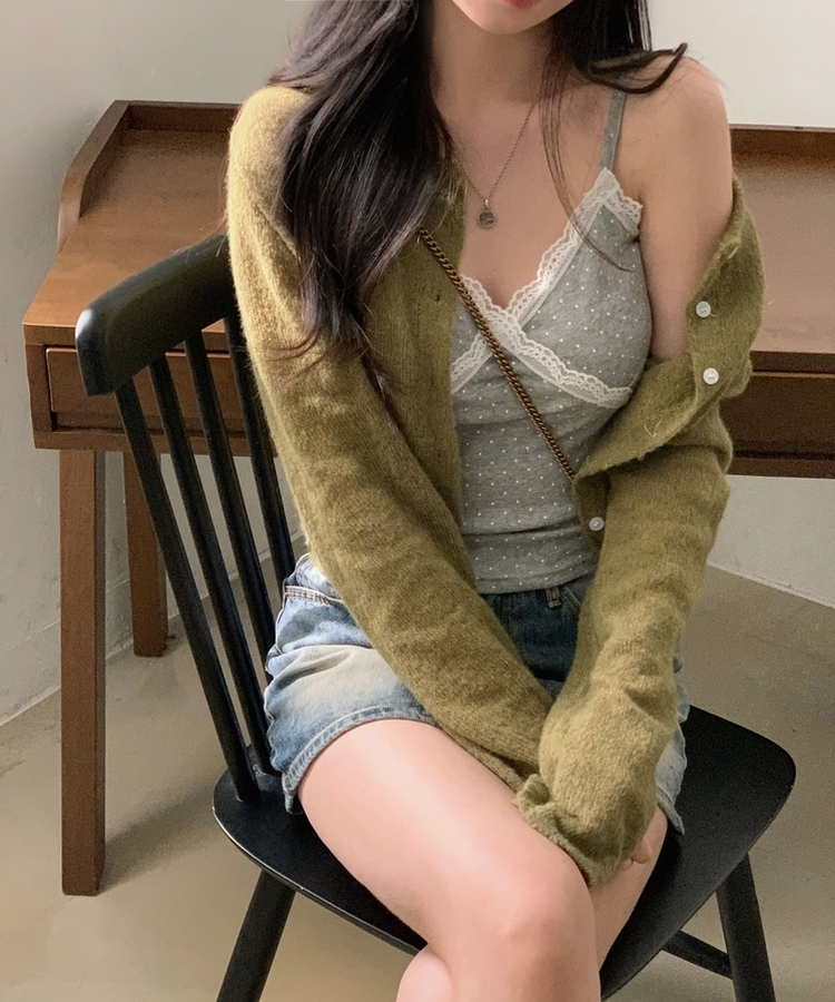 레이스 슬리브리스 끈나시 3color 그레이